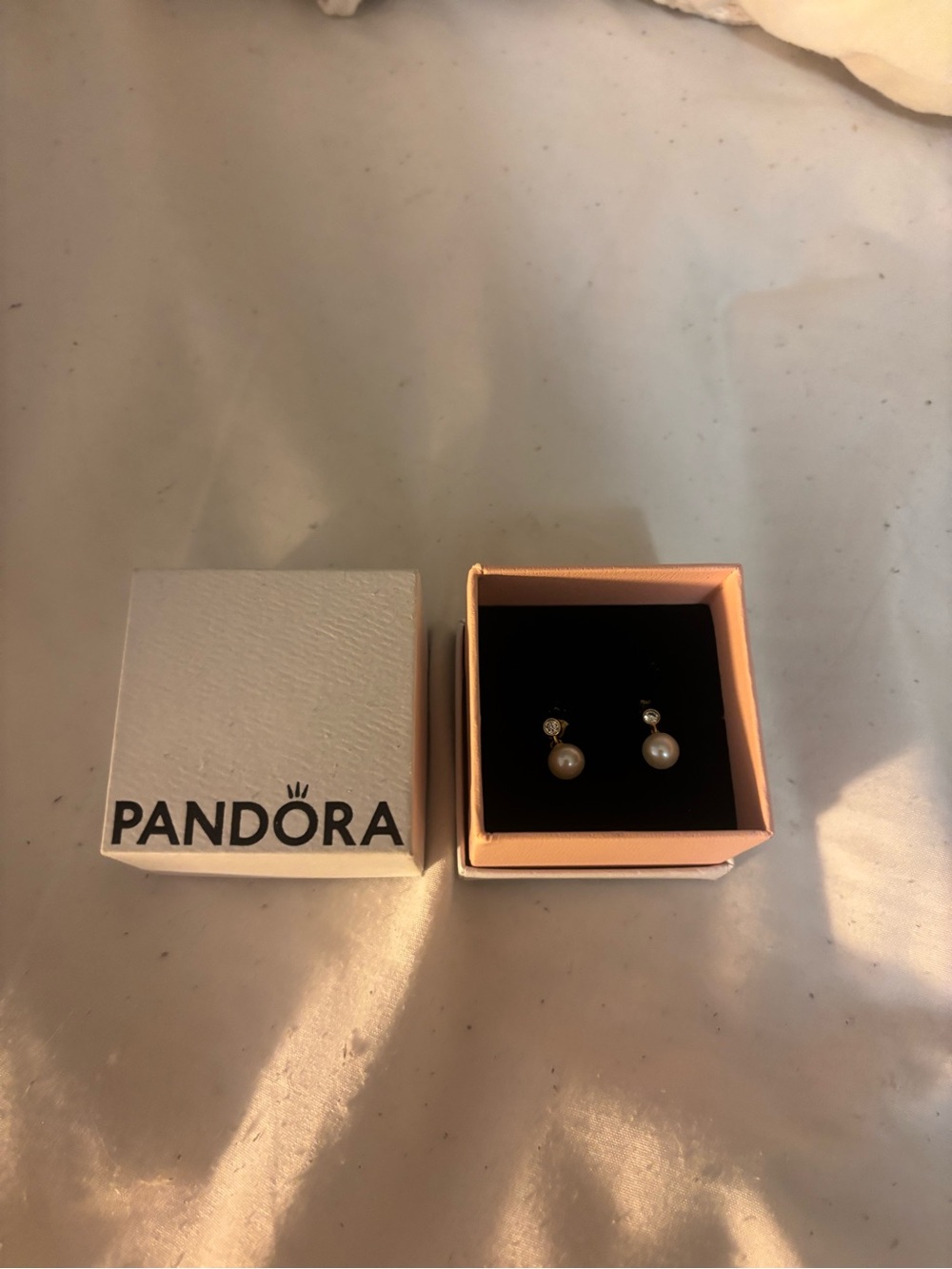 PANDORA Gold Pearl Drop Stud Earrings